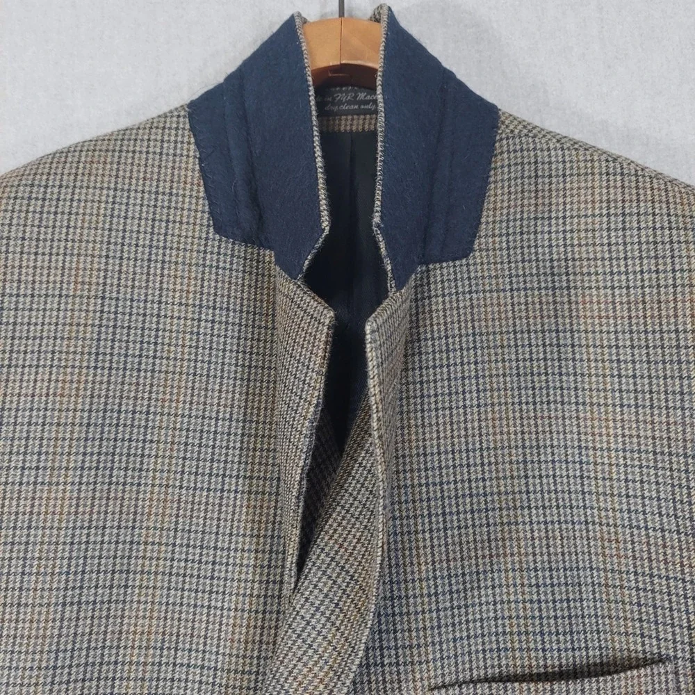 Vtg Andrew Fezza Silk Worsted Wool Sport Coat Blazer 42R Brown Houndstooth Check